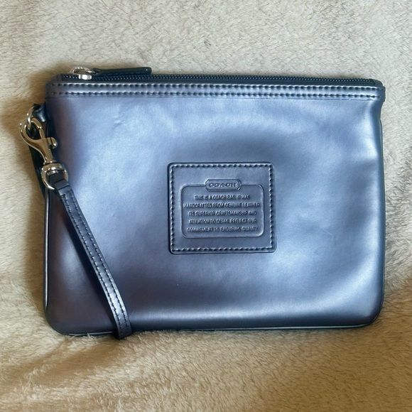 Coach Handbags - Coach Metallic Purple/ Gray Leather Wristlet Clutch